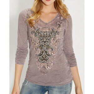 Maurices PLUS XXL Burnout Tee Fabric Applique Goldtone Studs Rocker Chic Tunic